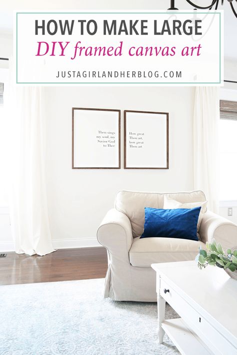 How to Make Large DIY Framed Canvas Art | Abby Lawson Diy Framed Canvas, Large Canvas Art Diy, Abby Lawson, Hymn Art, Inexpensive Art, Art Silhouette, Open Wall, Diy Art Projects, Cricut Designs