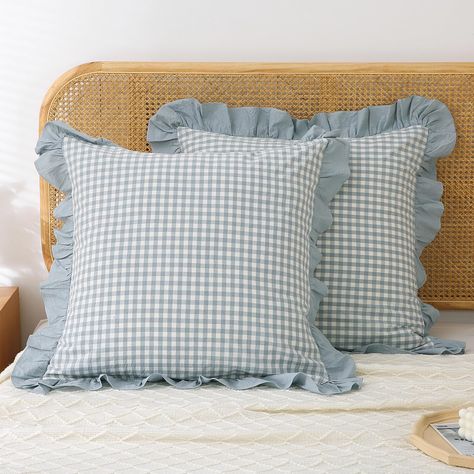 PRICES MAY VARY. 100% Soft Washed Cotton 【Material】100% washed cotton. Soft,durable and breathable. Yarn dyed fabric, no color fading.Envelope closure. 【Euro Shams】Package include 2 pieces blue plaid pillow covers 26”x26”, insert not include. 【Special Design】Blue Plaid pillow covers with solid blue ruffle which can be a great addition to your farmhouse decro room. Romantic and very feminine. 【Gift Idea】This white pillow sham is a great gift choice for Christmas, Thanksgiving Day, Mother’s Day,Va Blue Plaid Pillows, French Country Cottage Decor, Plaid Pillow Covers, Ruffle Pillow, Country Cottage Decor, Plaid Pillow, Euro Pillow, Euro Pillow Shams, Blue Throw Pillows