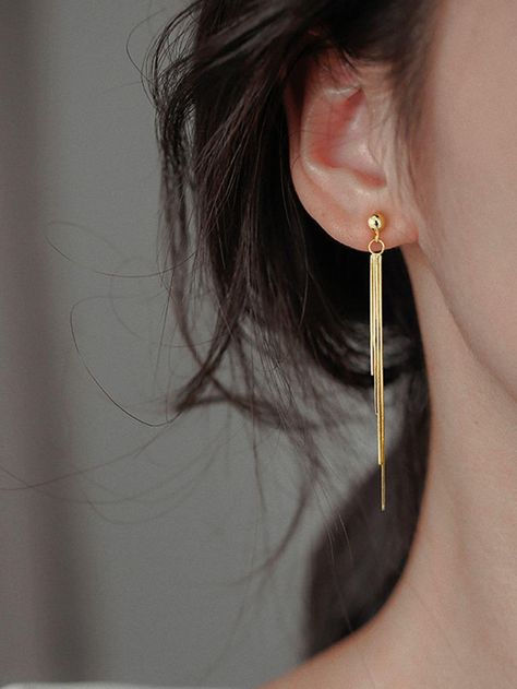 Long Chain Earrings Gold, Simple Gold Earrings, Formal Jewelry, Gold Pendant Jewelry, Long Tassel Earrings, Gold Jewelry Earrings, Tassel Drop Earrings, Jewellery Sets, Gold Earrings Designs