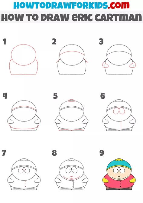 Southpark Drawing Easy, Easy Character To Draw, Southpark Characters Drawing, Painting Ideas South Park, Easy South Park Drawings, South Park Drawing Ideas, How To Draw South Park, Eric Cartman Drawing, How To Draw South Park Characters