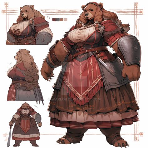 Bear Creature Design, Werebear Art Character Design, Bear Character Design Concept Art, Female Werebear, Beastfolk Character Design, Werebear Character Design, Bear Anthro, Beast Character Design, Barbarian Character Design