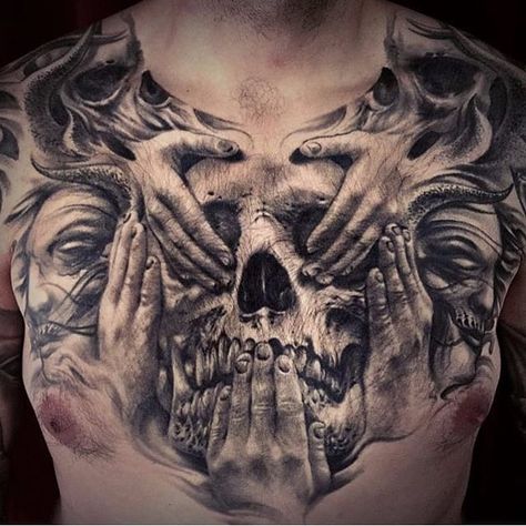 Oak Tattoo, Tattoo Crane, Grace Tattoos, Evil Skull Tattoo, Evil Tattoo, Skull Sleeve Tattoos, Evil Tattoos, Tattoo Trend, Cool Chest Tattoos