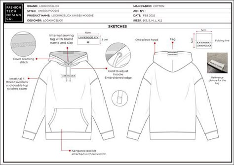 Hoodie tech pack on Behance Teck Pack Design, Hoodie Technical Sketch, Hoodie Design Template, Clothing Tech Pack, Techpacks Fashion, Hoodie Technical Drawing, Techpack Template, Hoodie Layout, Hoodie Tech Pack