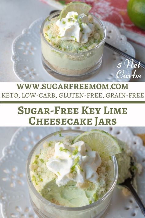 Sugar Free Key Lime Cheesecake Jars (Keto, Low Carb, Nut Free) Keto Key Lime Cheesecake, Grammas Recipes, Thm Cake, Keto Mousse, Keto Cheesecakes, Keto Favorites, Cheesecake Jars, Sugar Free Desserts Easy, Key Lime Desserts