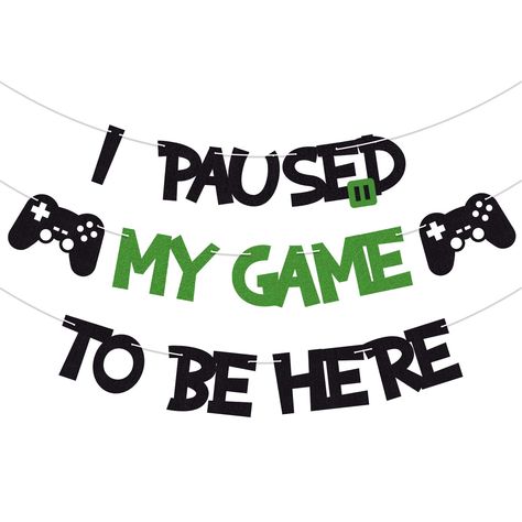 PRICES MAY VARY. 🎮Size Measurement: This gamer party supplies banner has 3pcs set in 1.The I PAUESD is approx 20”, MY GAME is approx 36” and TO BE HERE is approx 28”.Hanging this banner on the wall, windows, dessert table, over party backdrop or outdoor garden. 🎮Reliable Material: Our gamer birthday decorations banner is made of quality glittery Double-sided paper cardstock.Environmentally friendly party set is 100% Food Grade. 🎮Convenient Design: The gamer birthday banner is pre-strung with Video Game Birthday, Video Games Birthday Party, Video Games Birthday, Video Game Party, Game Themes, Kids Signs, 11th Birthday, Birthday Games, Theme Party Decorations