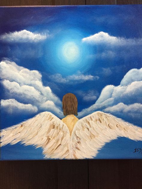 Going home angel on canvas Memorial Painting, Self Care Bullet Journal, Angel Painting, Losing A Loved One, Rock Painting Designs, Painting Designs, New Rock, Small Paintings, Going Home