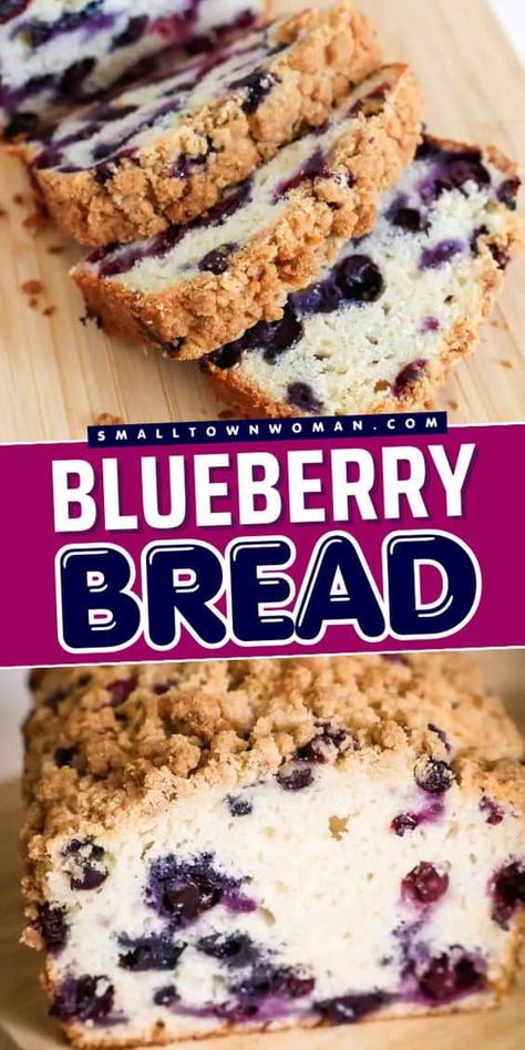 A simple breakfast idea in just a few steps! It's also a delicious snack recipe. Not only is this quick bread moist, but it is also loaded with fresh blueberries and finished with a crumb topping. Indulge in a slice of this homemade blueberry bread today! Moist Blueberry Bread, Homemade Blueberry Bread, Fresh Blueberry Recipes, Blueberry Bread Recipe, Canned Blueberries, Strawberry Bread, Breakfast Bread Recipes, Coconut Bread, Blueberry Bread