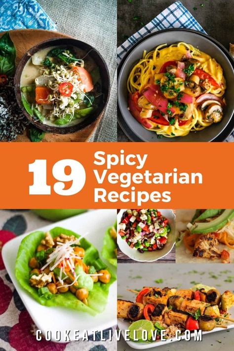 Enjoy cooking up lots of spicy recipes for lots of heat with this recipe collection of spicy vegan and vegetarian recipes. Discover easy to make spicy main meals plus ways to add a bit of spice to salads, desserts and more! Get all the recipes and spice up your meals! Spicy Lunch, Spicy Vegan Recipes, Spicy Vegetarian Recipes, Quick Vegetarian Dinner, Asian Vegetarian Recipes, Meal Rotation, Spicy Salad, Vegetarian Salad Recipes, Hot Sauce Recipes