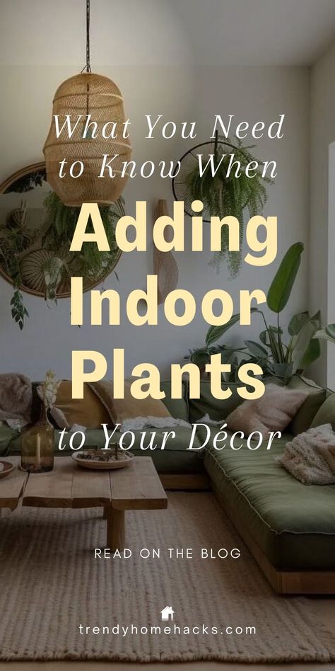 The placement of indoor plants is just as important as selecting the right ones. Have you ever considered how a plant's location impacts its health and your home’s aesthetics? This post provides the knowledge to select, place, and care for indoor plants. Whether you’re in a spacious house, a cozy apartment, or a stylish condo, there’s a plant that fits every space and lifestyle. Ready to enhance your home with plants? Click to read the full guide on the Trendy Home Hacks blog or save this pin! Placing Plants In Home, House With Indoor Plants, Styling Indoor Plants Living Rooms, House Plant Placement, Plant Decor In Living Room, Style Plants Living Rooms, Plant Space Indoor, House Plant Corner, House Plant Design Ideas