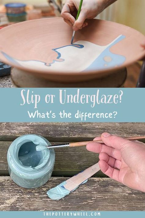 What Is The Difference Between Slip and Underglaze? Color Slip Ceramics, Slip Ceramics Patterns, How To Use Underglaze, Colored Slip Ceramics, Pottery Slip Decoration, Underglazing Pottery, Ceramic Underglaze Ideas, Pottery Underglaze Ideas, Underglaze Painting On Pottery