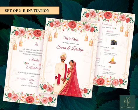 Buy Digital Indian Wedding Invitation Card Hindu Wedding Invites Online in India - Etsy Wedding Invite Video, Digital Wedding Invite, Bridal Things, Indian Invitation Cards, Indian Invitations, Indian Wedding Invitation, Hindu Wedding Invitations, Wedding Invitations Uk, Funny Wedding Invitations