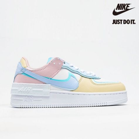 Nike Air Force 1 Shadow 'PASTEL' White Glacier Blue Ghost - CI0919-106 - AIR FORCE 1 LOW - If you want something that is universally appealing, the Air Force 1 Low is here to meet your needs. Adapting to a simple and classic style, the low-cut silhouette Blue Ghost, Pastel White, Nike Air Force 1 Shadow, Air Force 1 Shadow, Nike High Tops, Custom Air Force 1, Cute Nike Shoes, Cute Nikes, Air Force 1 Low