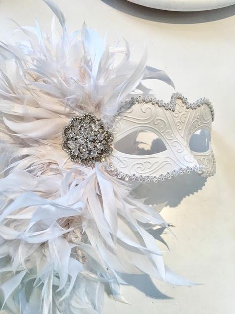 Wedding Masquerade, White Masquerade Mask, Masquerade Mask Diy, White Masks, Masquerade Party Decorations, Masquerade Ball Mask, Masquerade Theme, Masquerade Wedding, Ball Mask