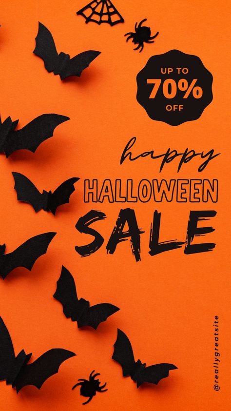 Orange Happy Halloween Sale Instagram Story #canva #bloomanna #template #party #instagram #trendy #editable #orange #black #halloween #bat #spider #sale #discount #story #offer #cybermonday Halloween Social, Halloween Discount, Halloween Templates, Halloween Flyer, Marketing Business Card, Halloween Wallpaper Iphone, Halloween Poster, Template Instagram, Halloween Backgrounds