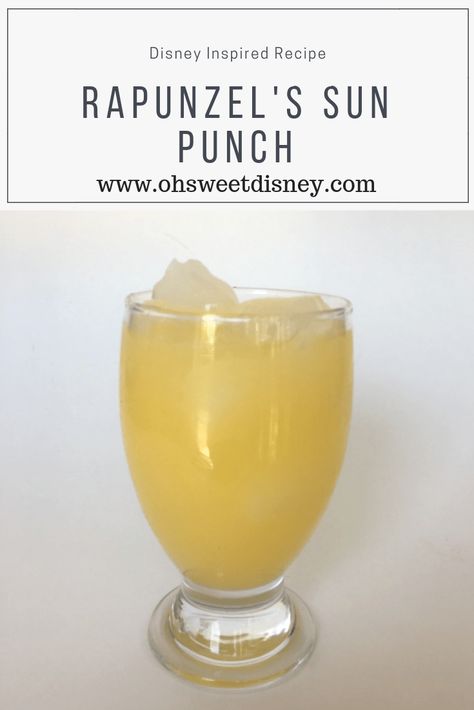 Rapunzel's Sun Punch - Oh Sweet Disney! - Disney Recipes Tangled Birthday Party Food Ideas, Rapunzel Drink Ideas, Tangled Inspired Cocktails, Rapunzel Tea Party Birthday, Rapunzel Recipes, Tangled Dinner Ideas, Rapunzel Themed Dinner, Tangled Food Ideas Movie Nights, Rapunzel Themed Snacks