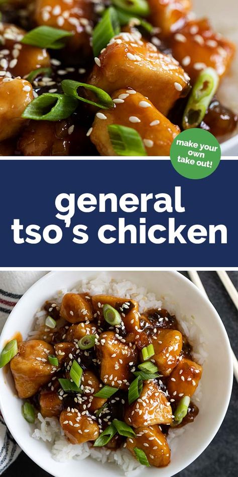 Make your own take out at home with this homemade General Tso’s Chicken recipe. Chicken is coated in a sweet and spicy sauce - this easy recipe is better than the Chinese take out! #takeout #chicken #chinesefoodrecipes Chinese Entrees, Take Out At Home, Amazing Chicken Breast Recipes, General Tso's Chicken Recipe, Popular Chinese Dishes, General Tso's Chicken, Tso Chicken, Polynesian Food, General Tso Chicken