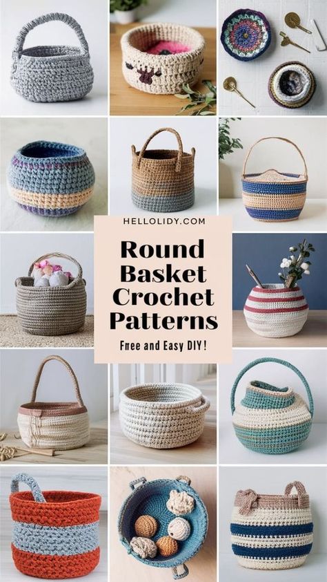 Discover 10 free crochet patterns for round baskets to add a handmade touch to your home organization. From stylish storage solutions to decorative accents, find the perfect pattern to create functional and beautiful baskets. #CrochetBaskets #FreePatterns #DIYHomeDecor #CrochetProjects Crochet Basket Pattern Free Worsted, Crochet Dog Toy Basket Free Pattern, Crochet Flower Basket Free Pattern, Crochet Baskets With Wooden Base, Crochet Rope Basket Pattern Free, Cute Crochet Basket, Crocheted Baskets Free Patterns, Free Crochet Basket Pattern, Crochet Baskets Free Patterns Storage