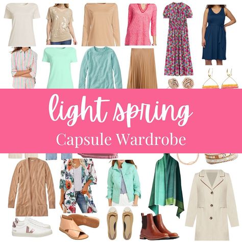 Light Spring Clothes, Light Spring Capsule, Light Spring Capsule Wardrobe, Light Spring Wardrobe, Light Spring Color Palette Outfits, Light Spring Outfits, Completer Pieces, Pink Capsule Wardrobe, Light Spring Palette