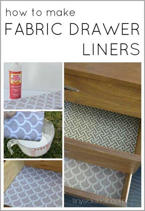 how to line drawers with fabric Lining Drawers With Fabric, Drawer Liners Dresser, Diy Drawer Liners, Lining Drawers, Fabric Stiffener, Lined Drawers, Fabric Dresser, Side Kick, Diy Drawers