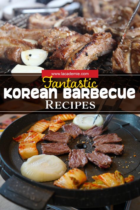 Korean BBQ recipes offer a delightful culinary experience for meat lovers. With a focus on grilled or pan-fried marinated meats such as beef, pork, and chicken, these dishes are packed with bold and savory flavors. The marinade, typically made with ingredients like soy sauce, garlic, ginger, and brown sugar, creates a delicious sweet and salty taste. Korean BBQ is best enjoyed with a side of steaming white rice, spicy kimchi, and other traditional Korean side dishes for a complete. Korean Bbq Marinade Recipes, Diy Korean Bbq At Home, Kbbq Korean At Home, Korean Barbeque At Home, Korean Lamb Recipe, Korean Bbq Recipes, Grilled Brisket Recipes, Korean Bbq Marinade, Korean Bbq At Home