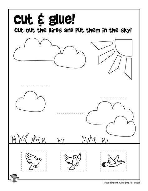 Summer Flying Birds Cut and Color Activity Page | Woo! Jr. Kids Activities Wing Activities Preschool, Bird Worksheets Preschool, Birds Worksheets Kindergarten, Birds Preschool Activities, Bird Worksheet, Camping Worksheets, Bird Activities, Color Activity, Summer Worksheets