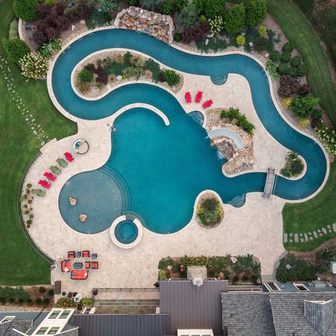 The Lazy River – Indian Trail, NC – Executive Swimming Pools, Inc. Home Lazy River Pool, Pools With Lazy River Backyards, Lazy River Pool Backyard, Walk In Pool, Backyard Lazy River, Overflow Pool, River Pool, Paver Deck, Lazy River Pool