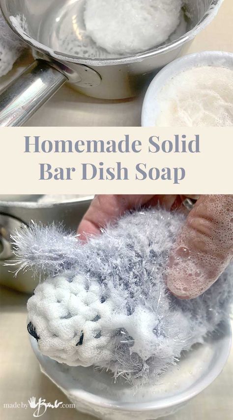 Homemade Solid Bar Dish Soap - Made By Barb - DIY recipe Bar Dish Soap, Conditioner Bar Recipe, Dish Soap Bar, Homemade Dish Soap, Reduce Plastic Use, Simple Ingredient Recipes, Natural Dish Soap, Diy Dish Soap, Solid Conditioner Bar