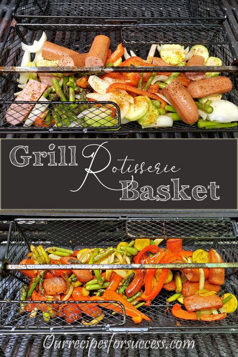 There's no better to take advantage of your BBQ grill than using a rotisserie grill basket, once summer grilling gets into full swing.  Their hands-free grilling will free you up to enjoy the summer.  Give one a try. Rotisserie Grill Recipes, Air Fryer Rotisserie Basket Recipes, Rotisserie Grill Basket Recipes, Rotisserie Basket Recipes, Air Fryer Rotisserie Recipes, Rotisserie Recipes, Weber Recipes, Bbq Vegetables, Bbq Veggies