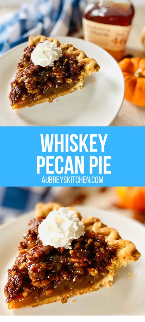 Whiskey bourbon pecan pie with whipped cream. Whisky Pecan Pie, Southern Bourbon Pecan Pie, Whiskey Pecan Pie Recipe, Bourbon Pecan Pie Recipe Paula Deen, Buttery Pecan Pie Recipe, Whiskey Food Recipes, Complex Desserts, Whiskey Pecan Pie, Pecan Recipe