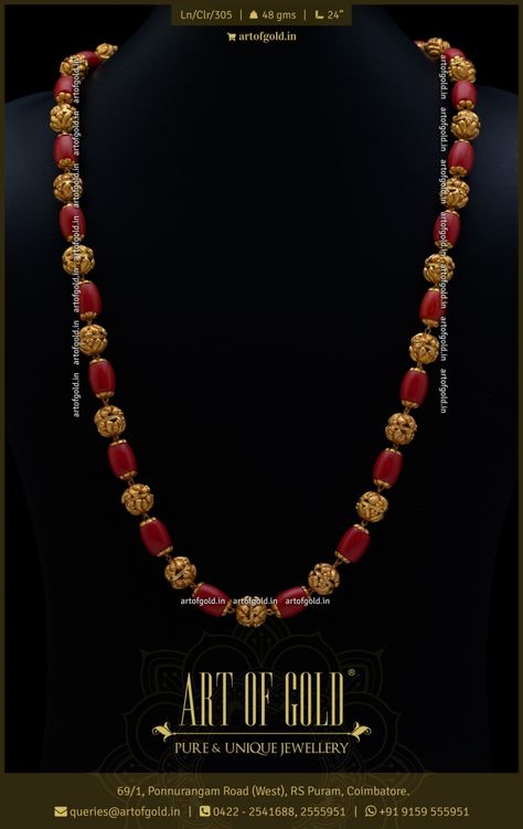 Antique Coral Gold Chain | Art of Gold Jewellery, Coimbatore Gold Balls Designs, Coral Chains Gold Indian, Pagadala Chains, Coral Jewelry Indian Gold, Coral Gold Chain, Coral Jewelry Necklace, Ruby Jewelry Necklaces, Chain Art, Coral Jewelry Set