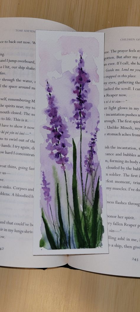 This original watercolor bookmark features four stocks of bright lavender flowers. The background is white with green and purple colored splotches. The back is blank except for initials and date in the bottom corner. Rough Dimension: 7.75" x 2.5" Don't hesitate to contact me with any questions or requests!  These one-of-a-kind bookmarks are like little pieces of art for your favorite books! Crafted with care and creativity, they make perfect gifts for book lovers or charming placeholders for your reading collection. Features: *Original Artwork with High-Quality Materials: Each bookmark is lovingly hand-painted using professional watercolor paint on 140 lb. acid-free watercolor paper for durability. *Unique Designs: Each bookmark is one of a kind so what you see is what you get, although di Sketch For Watercolor Drawings, Mental Health Watercolor Ideas, Watercolor Bible Bookmarks, Painting Book Marks, Art Bookmark Ideas, Bookmarks Painting Ideas, Watercolor Art Bookmarks, Painted Book Marks, Quick Watercolor Paintings