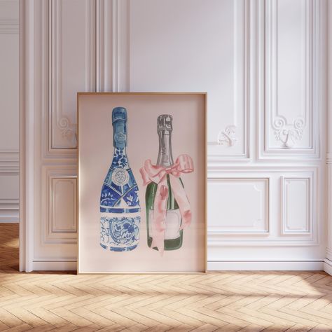 ➖INFO➖ - Premium matte vertical posters - Unframed - Available in multiple sizes - Each poster is printed with top-tier pigmented archival inks for a stunning end result. - Made with museum-grade archival paper (175gsm) for excellent printing fidelity and vibrant color reproduction. ➖DESCRIPTION➖ Elevate your space with the enchanting charm of our wine poster featuring a floral wine bottle adorned with a delicate pink ribbon bow. This captivating alcohol poster is the perfect addition to your de Dorm Artwork, Pink Bar Cart, College Dorm Art, Anthropologie Art, Coquette Wall Art, Wall Art Coquette, Chinoiserie Wall Art, Chinoiserie Prints, Alcohol Poster