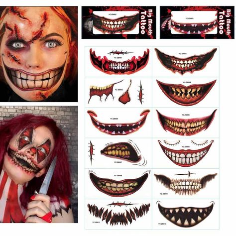 Faster shipping. Better service Mouth Tattoo, Halloween Pranks, Clown Horror, Halloween Fest, Scar Tattoo, Halloween Clown, Zombie Makeup, Halloween Tattoo, Horror Tattoo