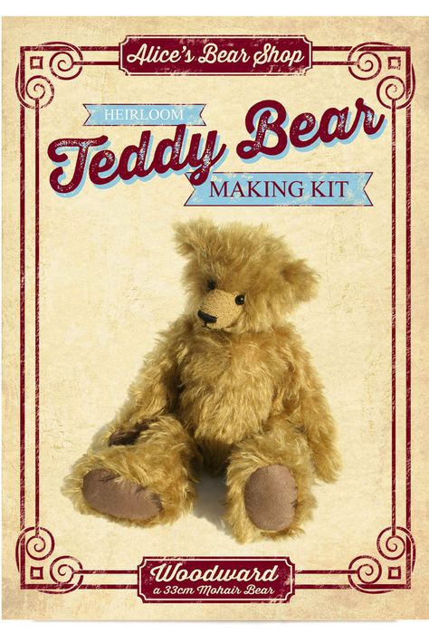 Make a Teddy Bear Kit - Mohair Teddy Bear Sewing Kit - Woodward - 33cm when made #AlicesBearShop Kirstie's Homemade Christmas, Teddy Bear Making, Teddy Bear Sewing Pattern, Mohair Teddy Bear, Stuffed Bear, Bear Shop, Memory Bear, Teddy Bear Pattern, Paw Pads