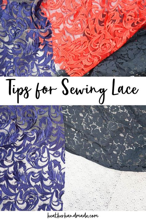 Learn all about how to sew lace to make beautiful handmade clothing. These sewing tips work for sewing and altering lace dresses. Lace is such a beautiful fabric, and there are so many beautiful lace fabrics to buy and sew. When I work with lace, I usually make a dress or a top. Sometimes I alter lace dresses for me or clients. Lace is such a delicate fabric that you need some tips and tricks to be able to sew and work with it. I’ve gathered all the information to make lace easier to sew. Sewing Lace Fabric, How To Sew Delicate Fabric, How To Sew Lace Fabric, Sew Lace Dress, Sewing With Lace Fabric, Lace Skirt Sewing Pattern, Dress Lining Fabric, Sew Lace Top, Sewing Lace Dress