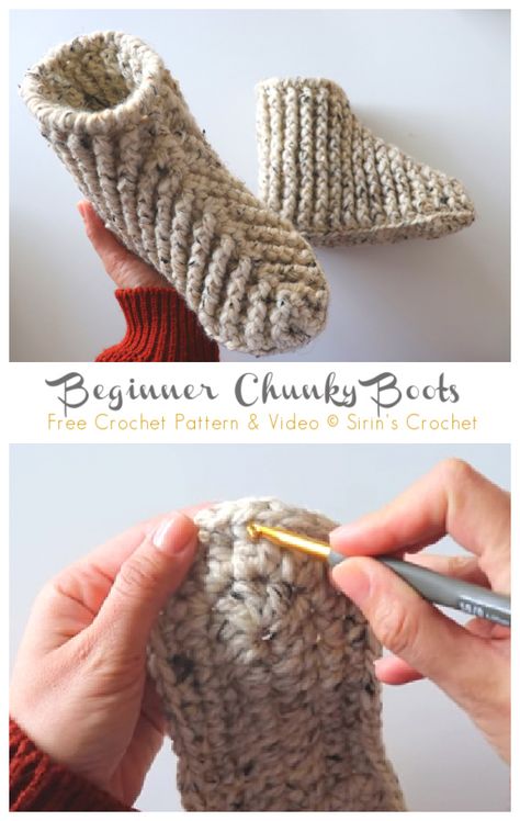 Free Crochet Boots Pattern, Crochet Slippers Chunky Yarn Free Pattern, Crochet Boots Free Pattern Women, Slipper Boots Crochet Pattern Free, Crochet House Boots, Crochet Boot Slippers Free Pattern, Chunky Crochet Slippers Free Pattern, Crochet Booties For Adults, Chunky Knit Slippers Free Pattern