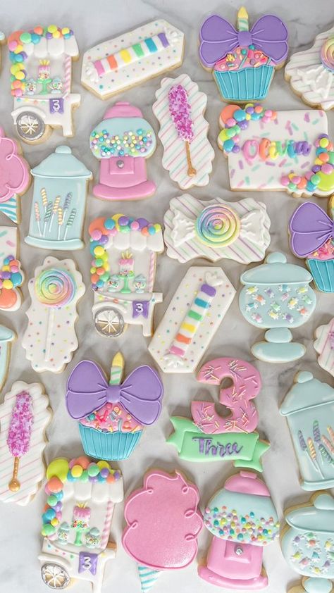 Sweet Design Shoppe Cookies, 4 Ever Sweet Birthday Cookies, 6th Birthday Cookies Girl, 2 Sweet Cookies, Four Ever Sweet Cookies, 4th Birthday Cookies Girl, Sweet One Sugar Cookies, Candy Theme Cookies, 2nd Birthday Cookies Girl