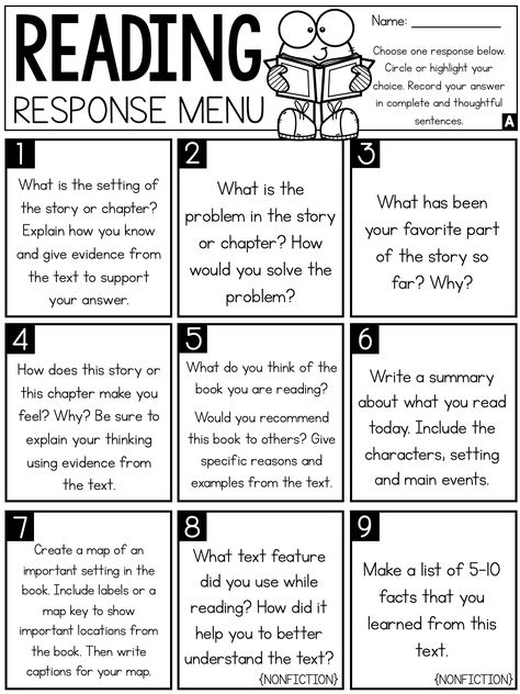 3rd Grade Journal Topics, Daily 5 5th Grade, Reading Questions For Any Book, Readers Response Prompts, Grade 3 Literacy Activities, Small Things Like These, Reading Response Journals 2nd Grade, Reading Comprehension Fourth Grade, Reading Homework 2nd Grade