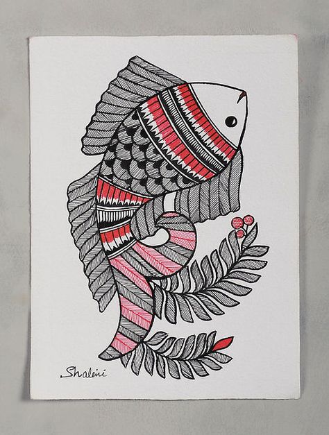 Fish Madhubani Painting, Madhubani Drawing, Zantangle Art, Worli Painting, Mithila Painting, Natural Paint, Gond Painting, Madhubani Paintings, Kalamkari Painting