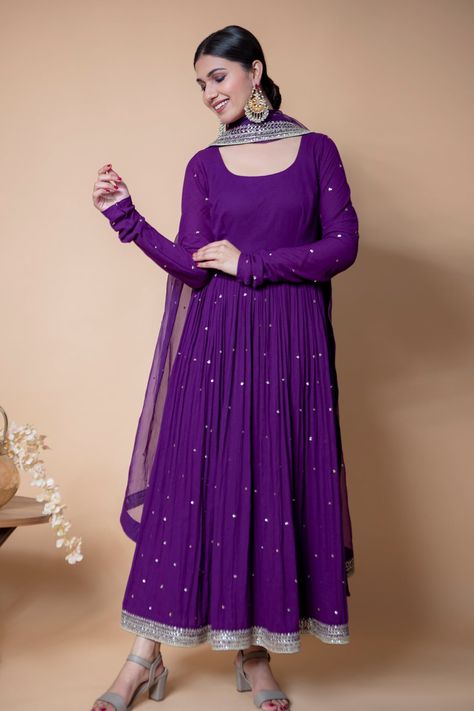 Ikshita Choudhary, Organza Anarkali, Anarkali Patterns, Purple Anarkali, Anarkali With Dupatta, Anarkali Churidar, Stylish Kurtis, Ethnic Dresses, Designer Anarkali Dresses