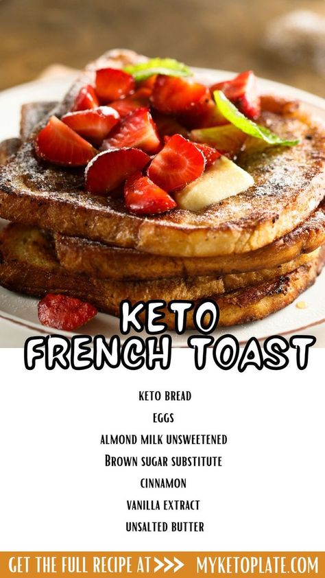 If you get tired of those basic breakfast recipes, then this keto french toast recipe is exactly what you need – a delicious and tender low carb French toast that fills you up and satisfies your sweet tooth at the same time. Keto Bread French Toast, Keto French Toast Recipe, Keto French Toast Muffins, Keto French Toast Casserole, Keto Toast, Low Carb French Toast, Basic Breakfast, Keto French Toast, Protein French Toast