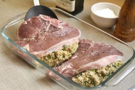 How to Cook Pre-Stuffed Pork Chops Cooking Stuffed Pork Chops, Dressing Stuffed Pork Chops, Stuffed Pork Chops Bone In, Boneless Stuffed Pork Chops, Bone In Pork Chops And Stuffing In The Oven, Stuffed Pork Chops With Stuffing, Stuffed Pork Chops Baked In Oven, Pork Chops With Stuffing, Easy Stuffed Pork Chops