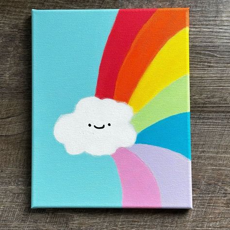 Artisan Wall Decor | 8x10 Hand Painted Canvas Painting Wall Decor Acrylic Artwork Kids Rainbow | Color: Blue/White | Size: 8x10 -  #8x10 #Acrylic #Artisan #Artwork #BlueWhite #Canvas #Color #decor #Hand #Kids #Painted #Painting #Rainbow #Size #Wall Cool And Easy Things To Paint, 2 Year Painting Ideas, Summer Canvas Painting Ideas Kid Art, Easy Rainbow Painting Ideas On Canvas, Cute Easy Art Projects, 8 By 8 Canvas Painting, Easy Picture To Paint, Kinder Painting Ideas, Easy Thanksgiving Paintings On Canvas