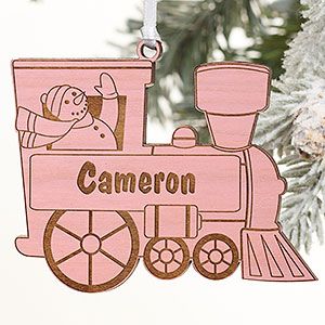 Pink Stain Alderwood - 10975-P Train Design, Stain Wood, Whitewashed Wood, Baby Christmas Ornaments, Holiday Train, Choo Choo Train, Blue Stain, Ornament Hooks, Baby First Christmas Ornament