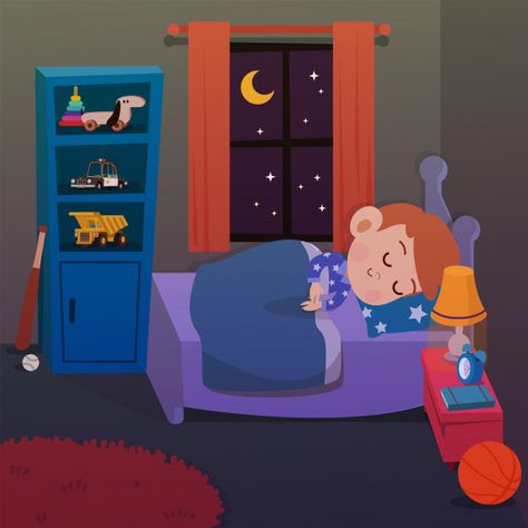 Kid sleep in room vector illustration Premium Vector | Premium Vector #Freepik #vector #background #kids #girl #cartoon Room Vector Illustration, Kid Sleep, Sleep Cartoon, Bedroom Cartoon, Teacher Cartoon, How To Stop Snoring, Kids English, Sleeping In Bed, When You Sleep