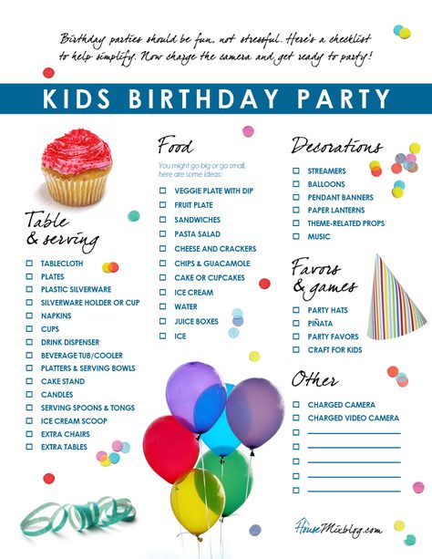 Kids birthday party printable checklist                                                                                                                                                                                 More Party Food List, Birthday Party Checklist, Kids Birthday Party Food, Party Planning Checklist, Party List, Party Checklist, Toddler Birthday Party, Birthday Party Planning, Birthday Party Food