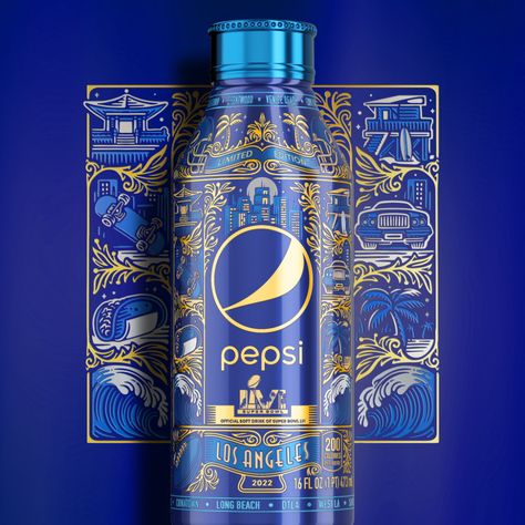 Southern Californians, Get Your Hands On PepsiCo's Limited-Edition Super Bowl Bottles Stat | Dieline - Design, Branding & Packaging Inspiration Limited Edition Packaging, Drinks Packaging Design, Packaging Design Trends, Bottle Design Packaging, Drinks Design, Box Packaging Design, Packaging Labels Design, Packing Design, Beverage Packaging