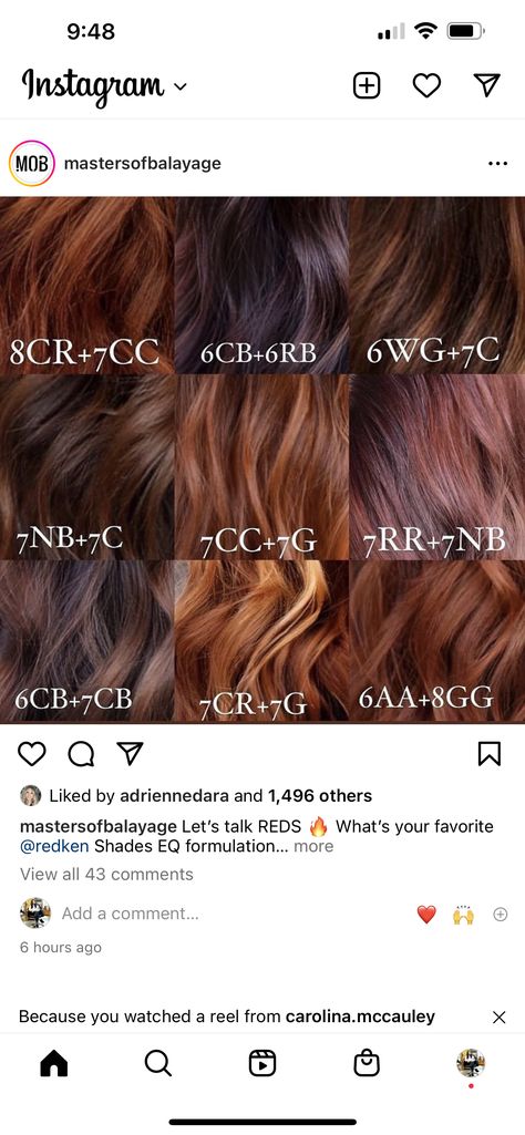 6cr Shades Eq, Deep Copper Shades Eq Formula, Schwarzkopf Red Formulas, Redkin Eq Shades Formulas Caramel, Copper Highlights Formula, Red Hair With Deminsion, Redken Shades Red Formulas, Shades Copper Formula, Brown Copper Hair Color Formula