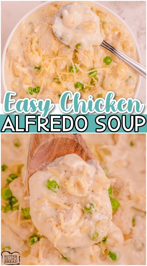 Chicken Alfredo Soup Recipe, Chicken Broth Pasta, Recipe With Chicken Broth, Chicken Alfredo Soup, Alfredo Soup, Easy Pasta Recipes Quick, Homemade Chicken Alfredo, Jarred Alfredo Sauce, Crockpot Chicken Alfredo