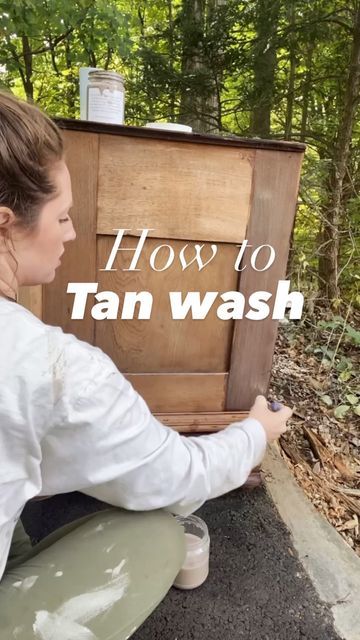 Diy Wash Board, Black And Tan Furniture, White Wash And Stain Wood, Brown Wash Furniture, Tan Wash Kitchen Cabinets, Stain Over Whitewash, Tan Paint Wash Furniture, How To White Wash Wood Furniture, White Wash Dresser Diy